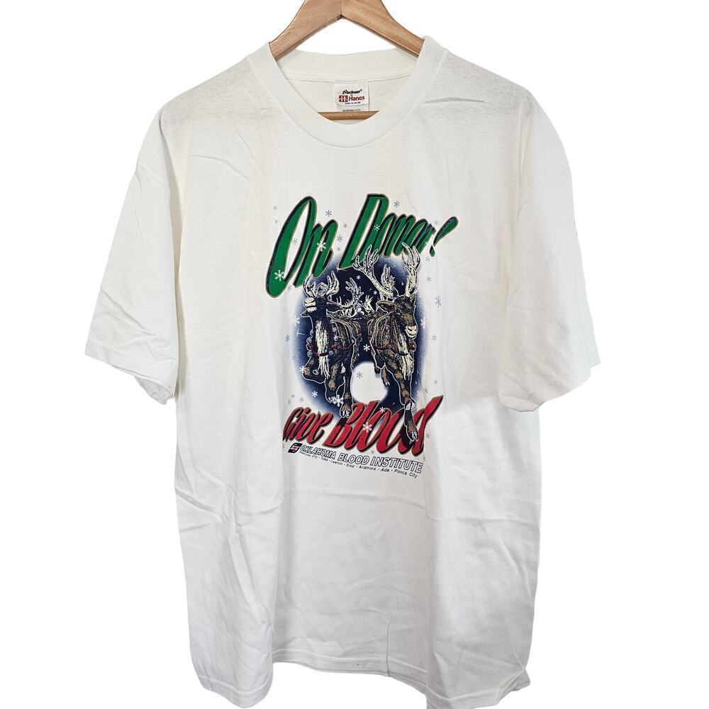 Vintage Oklahoma Blood Drive Shirt Womens Size XL White Christmas On Donor 90s